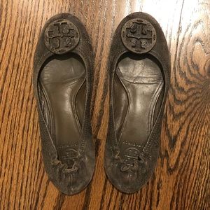 Tory Burch grey leather flats size 8
